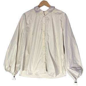 Chico’s Beige Bungee Sleeve Shirt, Women's 10, Versatile Sleeves, Shirt/Jacket